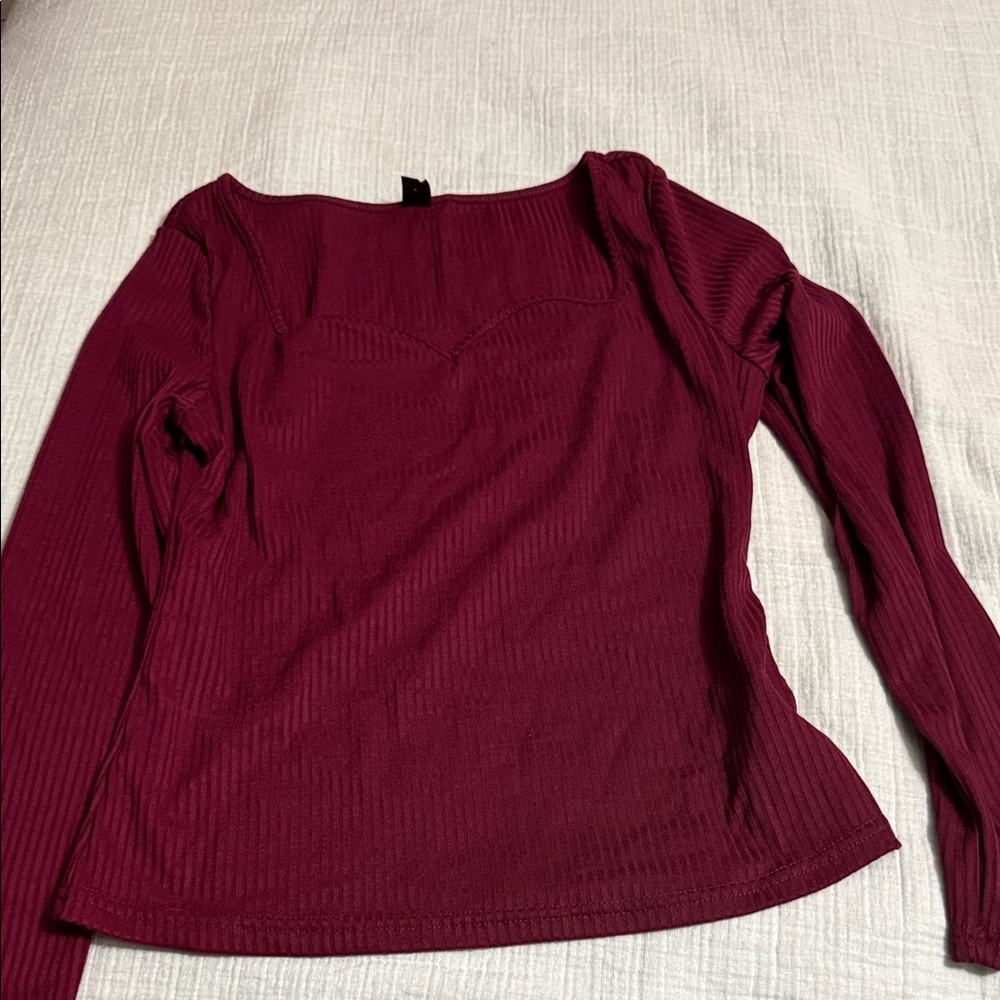 SHEIN Burgundy Long Sleeve Top
